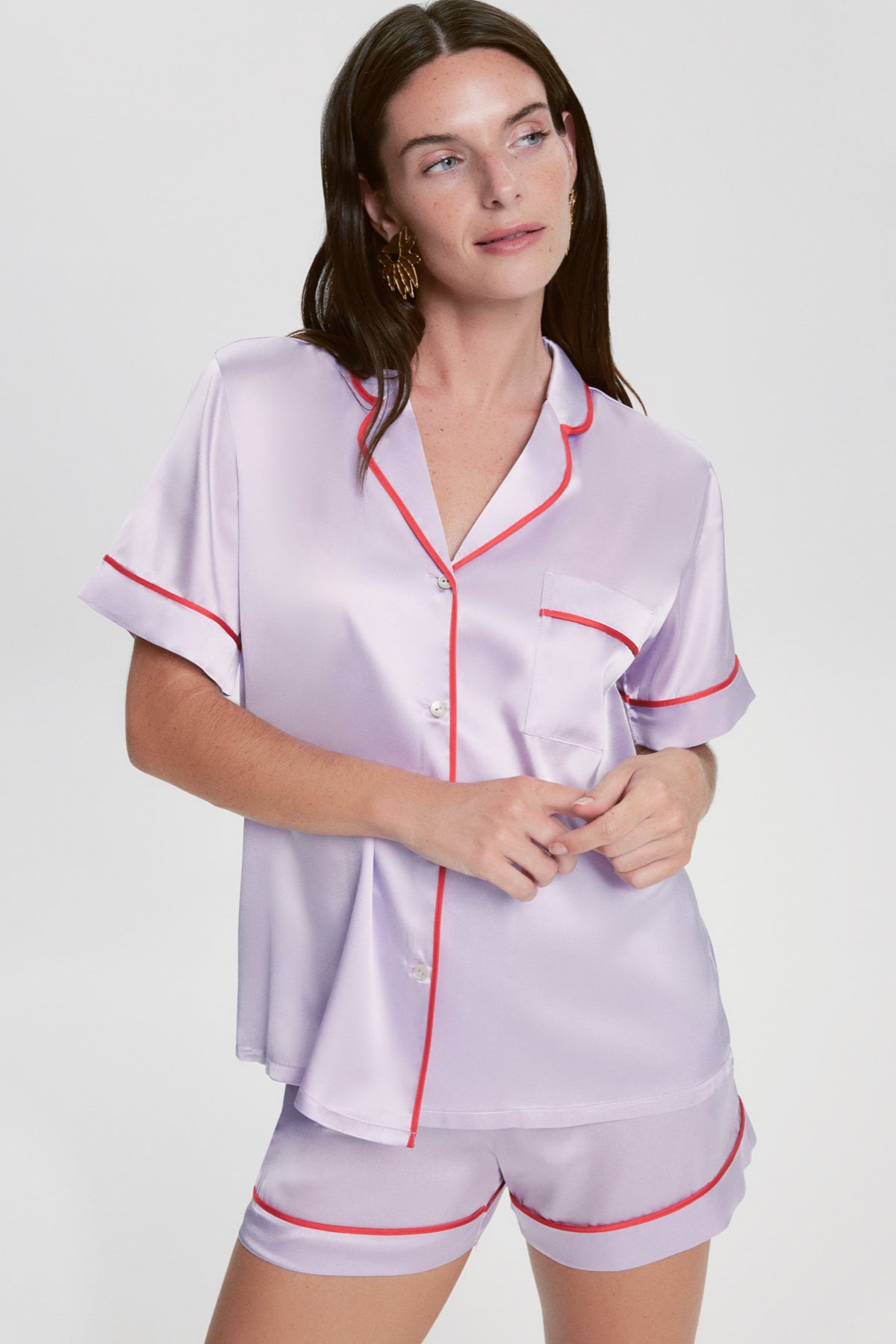 Silk Short Pyjama Suit Lilac